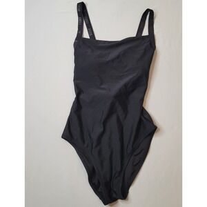 DKNY One Piece Swimsuit Criss Cross‎ Straps Back w/Logo Black Sz L Resort Beach